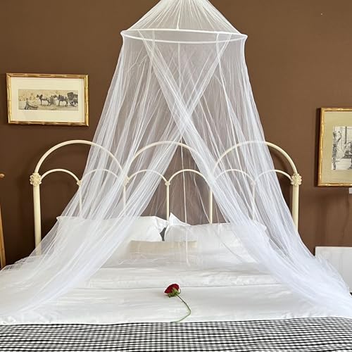 UrsoKuz Mosquito Net Bed Canopy for Girls - Queen Size Bed Curtains from Ceiling - Dome Hanging Netting for Baby Crib, Kids, and Adults - Indoor/Outdoor Picnic Decor - White