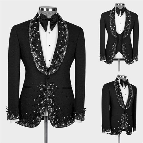 Mens Luxury Suit Slim Fit Dinner Tuxedo Jacquard Jacket Blazer with Handmade Shiny Rhinestone for Prom,Party,Wedding2