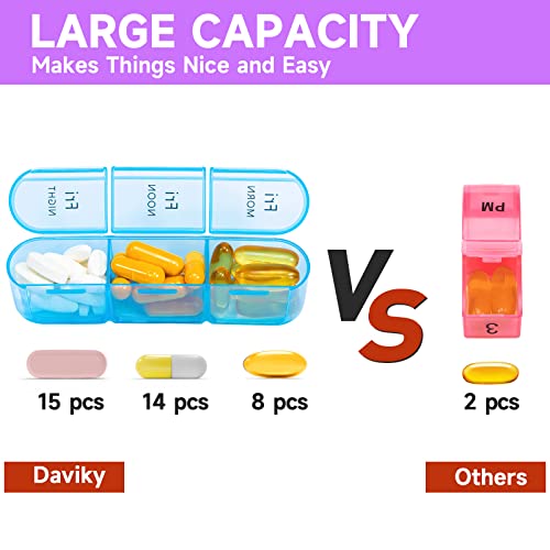 Image of Daviky Weekly Pill Organizer 3 Times a Day, Travel Pill Organizer 3X a Day, Pill Box 7 Day, Daily Pill Box Organizer, Pill Cases Organizers 7 Day, Medicine Organizer to Hold Vitamins and Medication