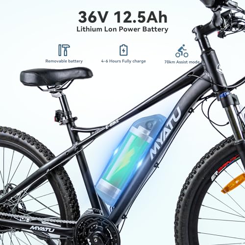 Foto von MYATU E-Bike 27.5 Zoll E-Mountainbike Abnehmbarer 36V 12.5Ah Akku 250W Motor Elektrofahrräder LCD Display Doppelscheibenbremse Shimano 21-Gang Ausdauer 40-70km E Bike Herren Damen