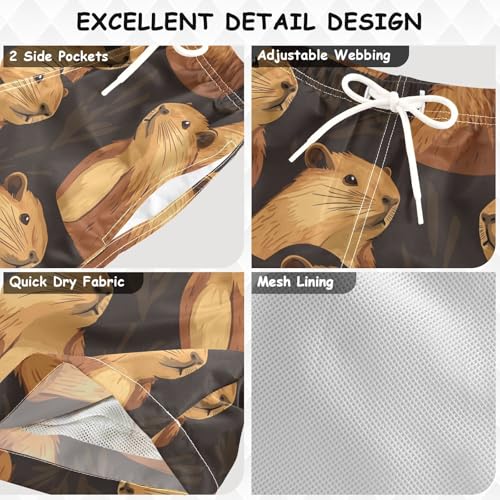 Pigsaly Boys Swim Trunks Animal Capybara Brown Boys Board Shorts Swimsuit Swimwear Summer Bathing Suit 5T3