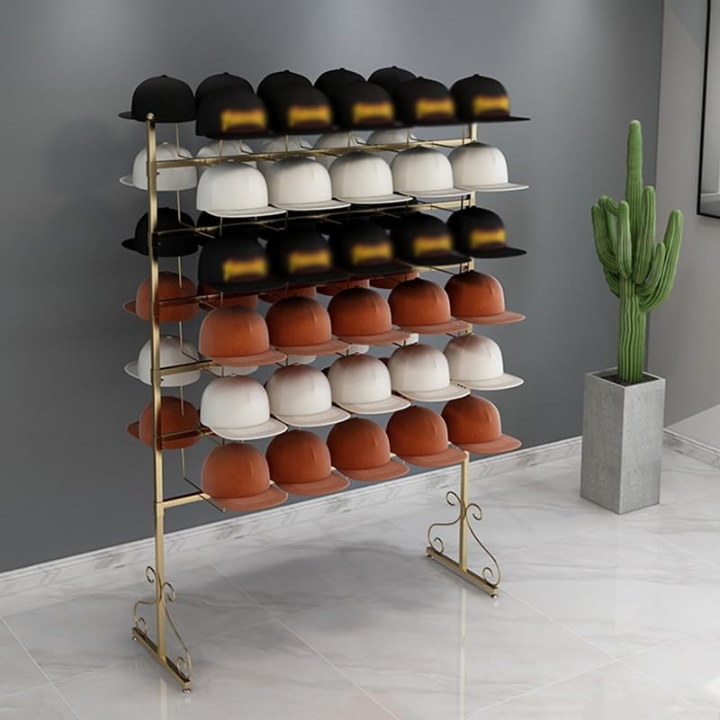 Soporte de exhibición de muestras de Azulejos, Soporte Grande para Sombreros, Organizador de Almacenamiento de Gorras Ajustable, Perchero metálico de pie para t,Gold-7 Layers
