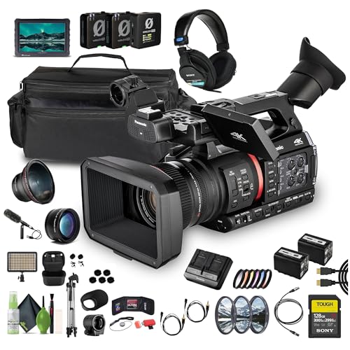 Panasonic AG-CX370 UHD 4K Pro Live Streaming Camcorder with NDI HX2 and Auto-Tracking + 128GB SDXC UHS-II Card + 2X Professional Telephoto Lens - 67mm + 0.5X Professional Super Wide Angle + More