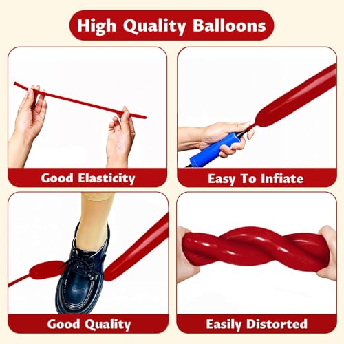 Image of 260 Garnet Red Long Balloons for Balloon Garland Thickening Skinny Latex Twisting Animals Modeling Christmas Birthday Wedding Party Festival Decorations 100pcs
