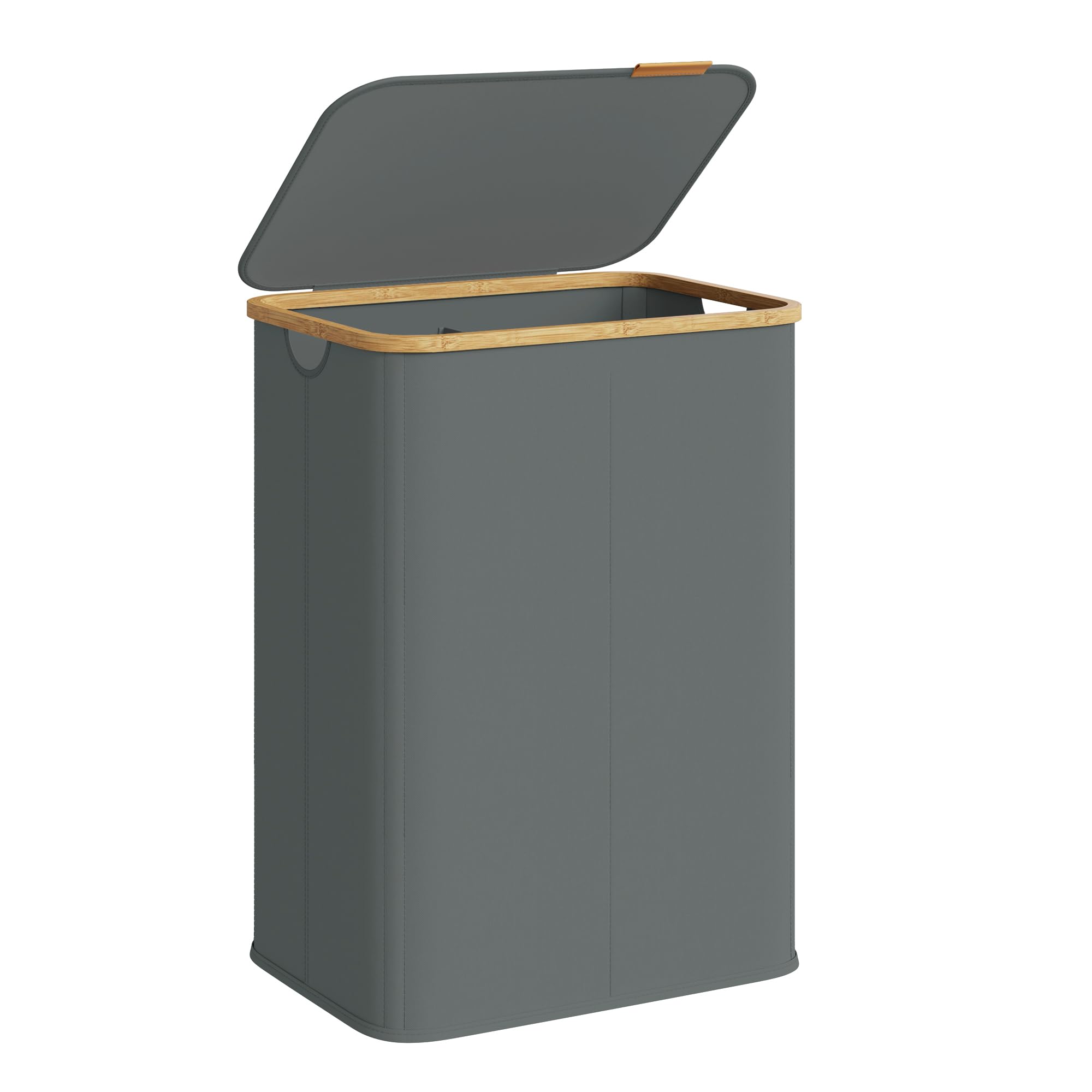 SONGMICS Cesto Portabiancheria con Coperchio, Porta Biancheria a 2 Scomparti Pieghevole, Tessuto Oxford, Telaio in Bambù, Lavanderia, 140 L, 52 x 38,5 x 70,5 cm, Grigio Ardesia LCB519GN01 - 2