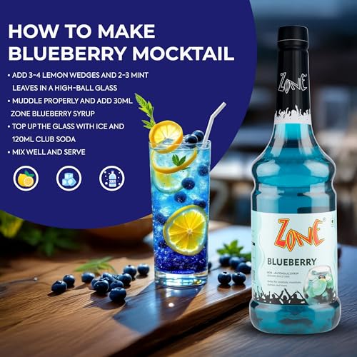 Image of Zone Flavoured Syrups 1000ml - Premium Cafe-Style Syrups for Mocktails, Cocktails, Milkshakes, Coffees, Iced Teas, Sodas & Desserts | Perfect for Home Use, Small Cafes, Bars & Gifting (Blueberry)