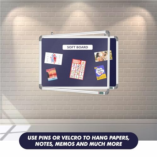 Image of YAJNAS 3X5 Feet Premium Material Blue Designed Notice Board with Acrylic Door /Soft Board /Bulletin Board /Pin-up Display Board for Study Room, Office, School & Home Use
