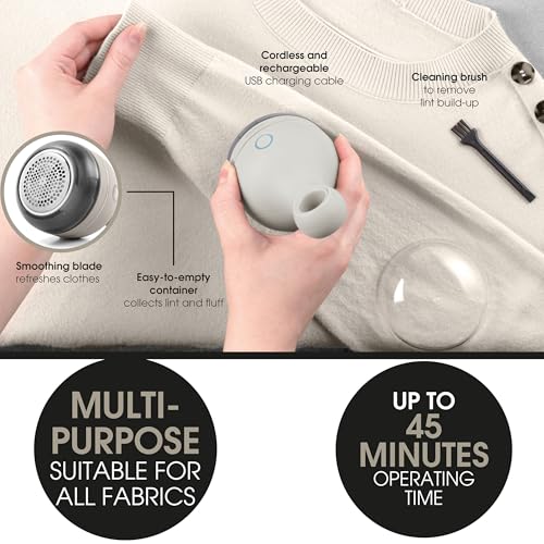 Salter SAL01034 Cordless Lint Remover – Bobble Remover, 45 Mins Operating Time, Rechargeable Fabric Shaver, XL Head with Smoothing Blade, USB Cable & Cleaning Brush Included, Suitable for All Fabrics