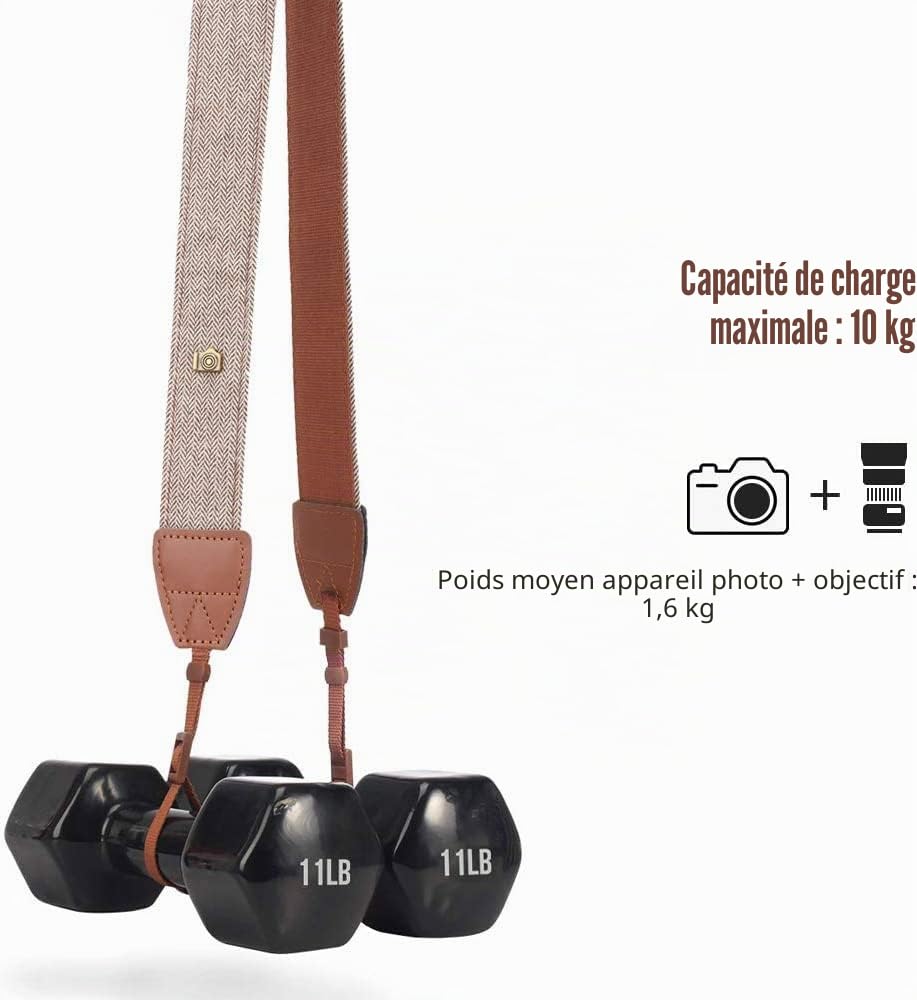MoKo Sangle pour Caméra, Ceinture de Cou en Toile de Coton Tressée avec Bandoulière Réglable pour Tous Les Appareils Photo Numériques DSLR Canon, Fuji, Nikon, Olympus, Pentax, Sony - Kaki
