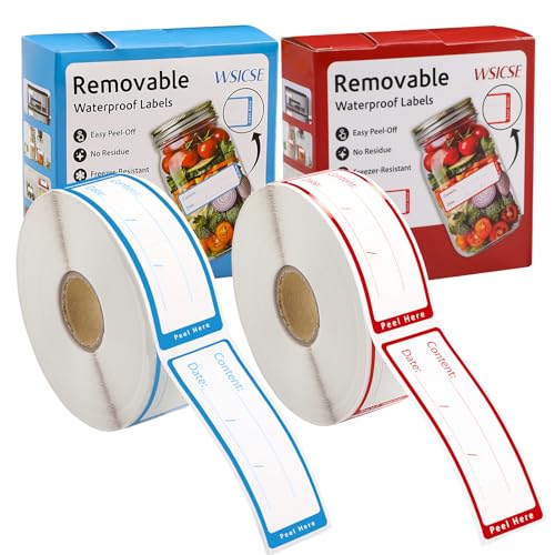 1000 PCS Removable Freezer Labels with Dispenser - 1 x 3 Food Labels for Containers Freezer Tape Easy to Peel Off No Residue (Blue+ Red)