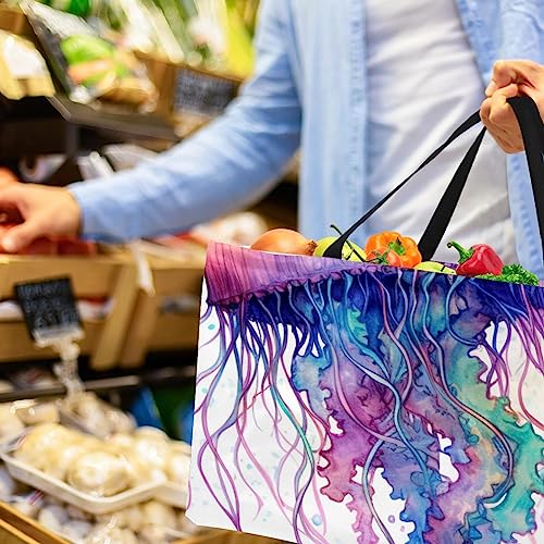 Sac d'épicerie réutilisable méduse colorée | Grand panier pliable - 3