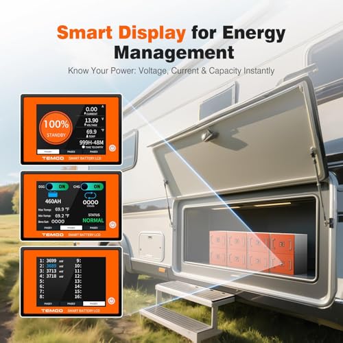 Image of TEMGO 12V 460Ah LiFePO4 Lithium Battery with Touchable Screen, APP Monitoring, Built-in 300A BMS, Max. 3840W Load Power, 5888Wh Usable Energy, 5000+ Cycles, Perfect for RV /Camper, Solar, and Off-Grid