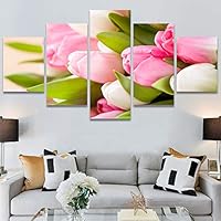SIGNWIN 5 Panel Canvas Wall Art Modern Art Bohemian Bouquet Colorful Cool Floral Group Multicolor Photography Realism for Home Decorations Ready to Hang - 60