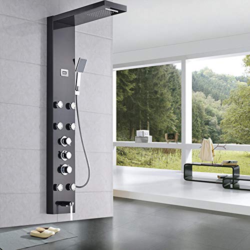 Saeuwtowy Shower Panel Tower System Wall Mounted Bathroom Column Shower Faucet Waterfall Rainfall Oil Rubbed Bronze with Spa Massage Jets Sprayer Tub Spout Hand shower