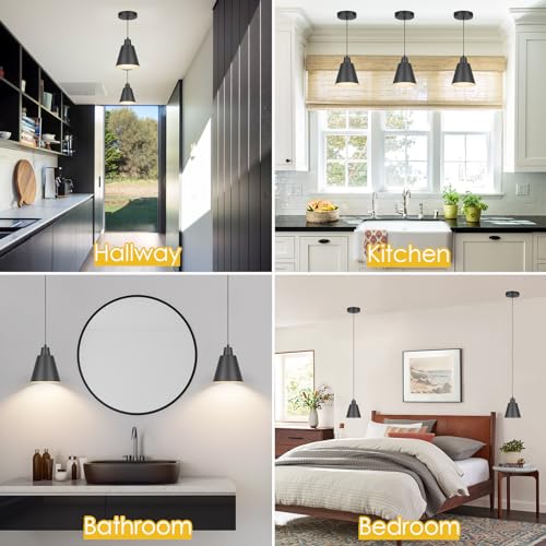 Aoceley Industrial Pendant Lights, Black Pendant Light Fixtures, Vintage Pendant Lights For Kitchen Island With Black Metal Shade thumb #4