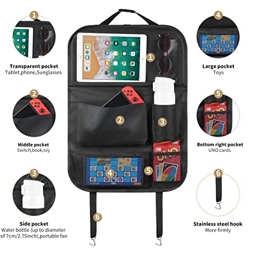 LUCMO Auto Rückenlehnenschutz, Autositz Organizer, Rücksitz Organizer mit Tablet/Telefon Aufbewahrung, Wasserdicht Multifunktionale Auto Aufbewahrungstasche kinder
