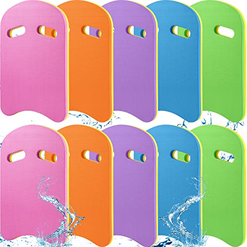 Meooeck 10 Pcs Swimming Kickboard Eva Foam Swim Kick Board U Design Swim Training Aid with Integrated Hole Handle for Children Adults, 17.3 x 11.6 x 1 Inch, 5 Colors