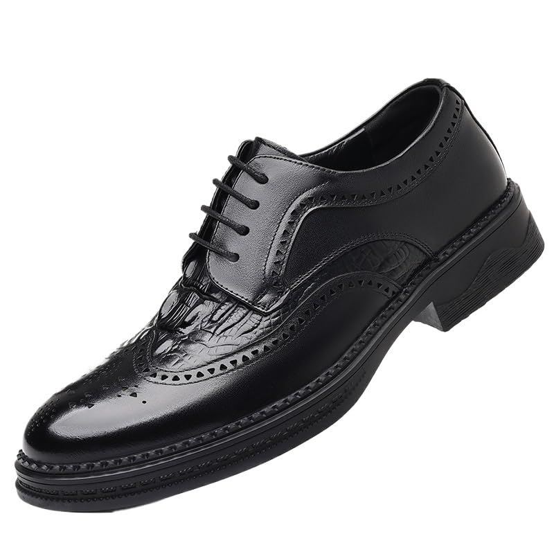 Men's Vintage Crocodile Print Strap Slip On Dress Shoes Mens Suede Leather Classic Lace Up Oxford Shoes for Weddings Business Office Prom