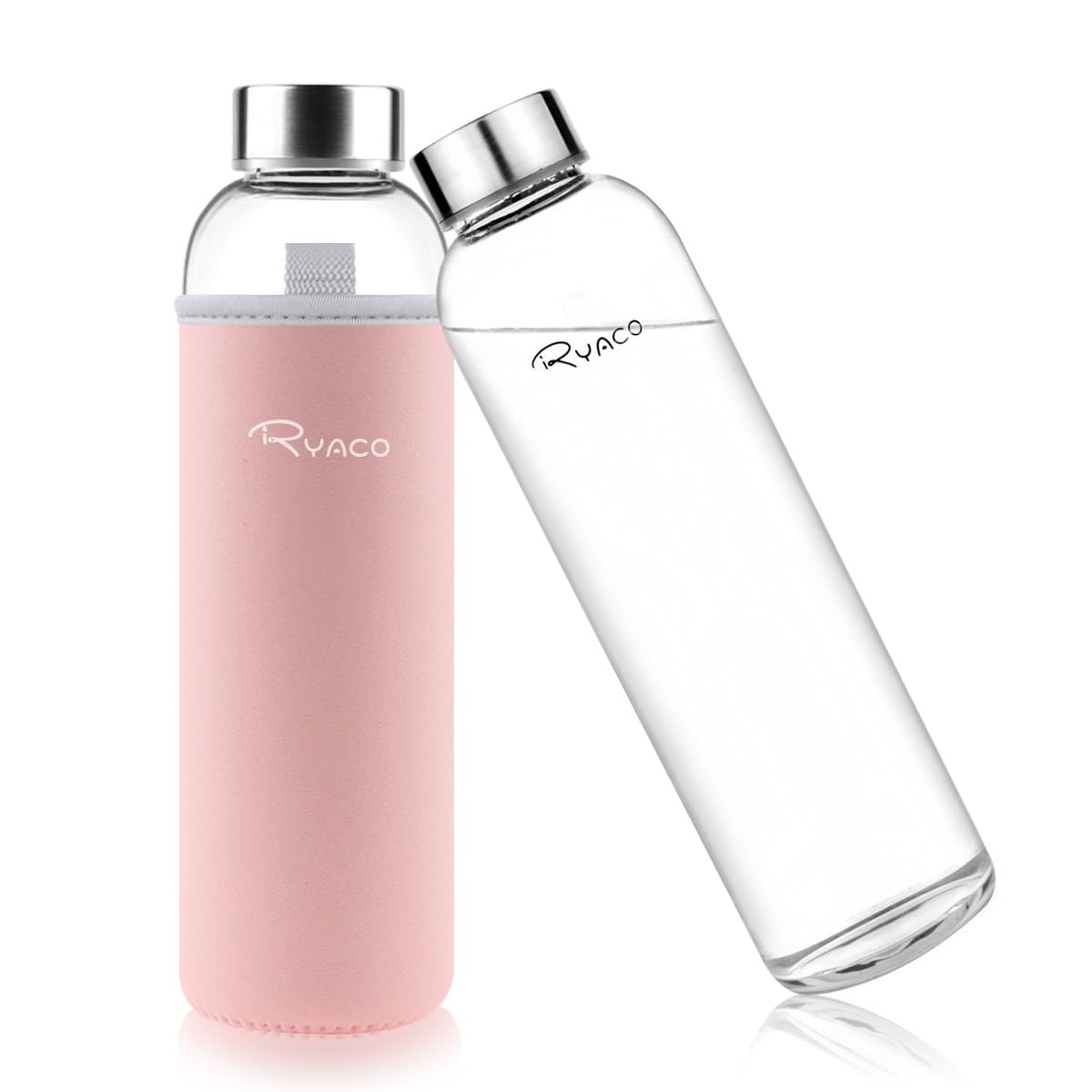 RYACO Glass Water Bottle 1000ml/1L,Borosilicate Glass Bottle with Neoprene Protective Case for Hot Cold Drinks,BPA-Free Leak Proof,Sport Water Bottles with Sponge Brush,Dishwasher Safe
