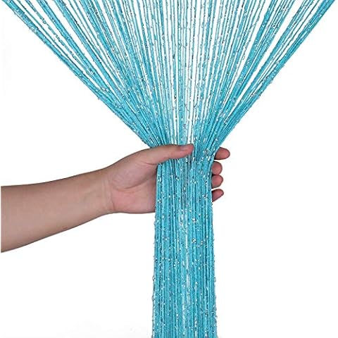 WedDecor Turquoise String Curtains Glitter Fringe Panel Fly Screen Room Divider Tassel Curtain for Doors, Windows, Home Décor, Event (90cm x 200cm) Cover