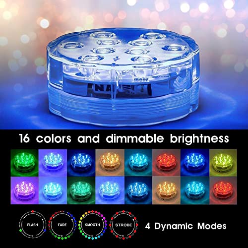 Keluowan Submersible Led Lights With Remote, 16 Color Changing Waterproof Pool Lights, Underwater Pond Lights Battery Powered For Shower, Bathtub, Hot Tub, Camping Bucket, Vases Wedding Party(4 Pack) #TOP1
