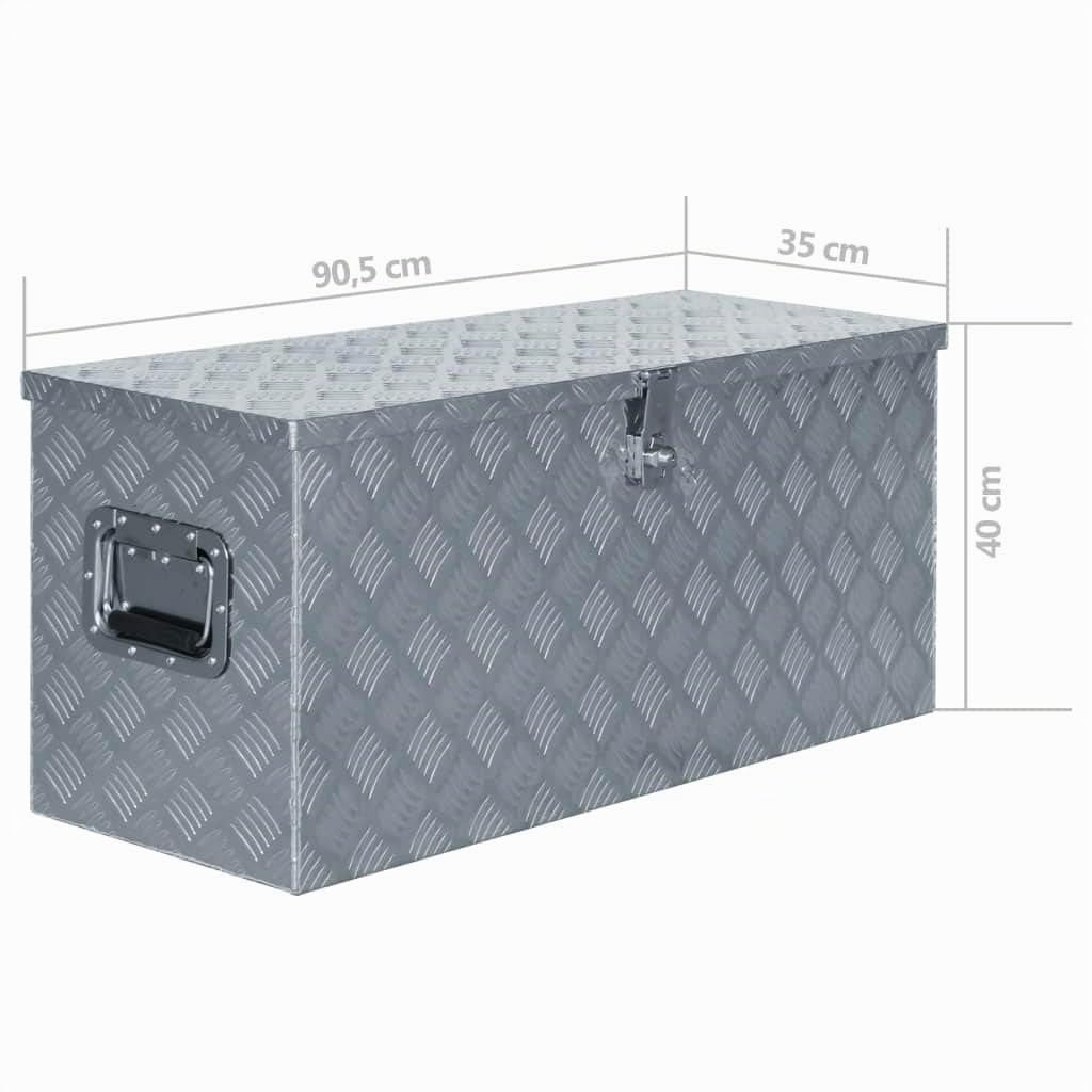 Caja de Aluminio Grande Almacenaje Multiusos Caja para Herramientas Grande Almacenaje Box 90,5x35x40 cm Plateada