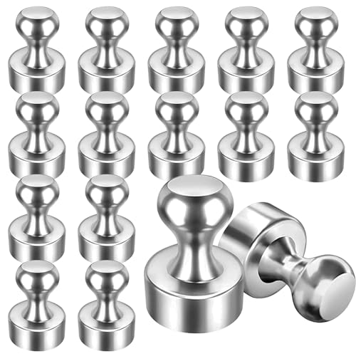 Image of Fridge Magnets Strong, 16 Pack Magnetic Push Pins for whiteboard & Notice Board, 12×16mm Mini Neodymium Magnets for Crafts & Home Office,Perfect to Hang Small Items (Silver)