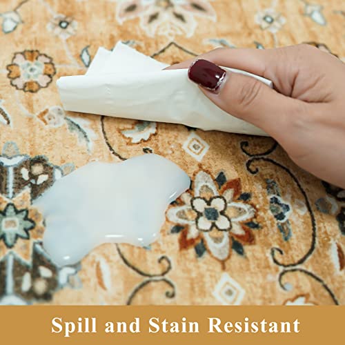 Washable Kitchen Runner Rug - 2X10 Persian Boho Hallway Rug Distressed Mats Non-Slip Soft Room Floor Carpet For Dining Room (Gold, 2 X 10) #TOP3