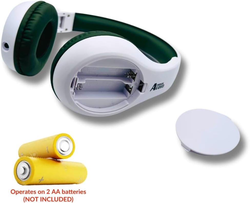 Portable Personal FM Radio Headphones, White & Army Green | Pull-out Antenna, Walking, Jogging, Relaxing, School, Talk Radio, Powered by 2AA Batteries
