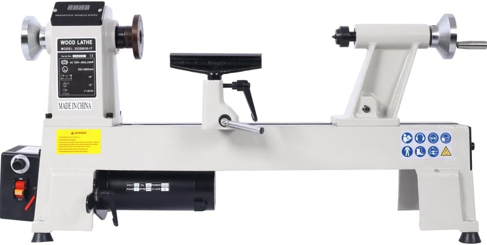 Wood Lathe, 10" x 18" Mini Wood Lathe Machine, 5 Variable Speeds (500-3200RPM), 1/2HP Powerful Motor, Heavy-Duty Cast Iron Benchtop Lathe for Woodworking, Precision Turning, DIY Projects (12" x 18")