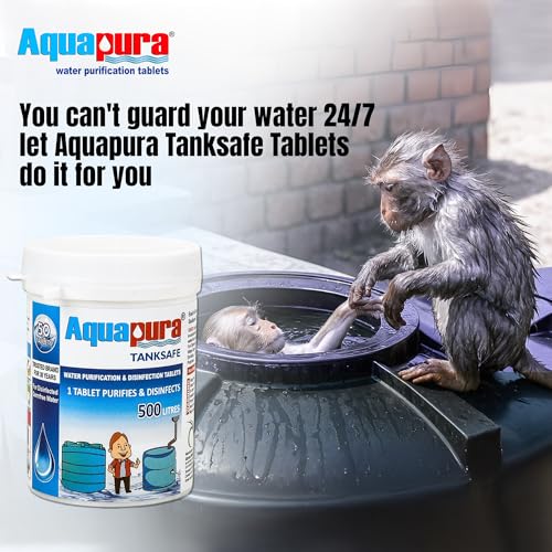 Image of Aquapura Chlorine Water Purification Tablets | Each Tablet for 500L, 50 Tab Pack | (25000L Water Purification) | 3 Years Shel Life & Warranty, Chlorine Tab for Overhead & Undergorund Tanks pack of 2