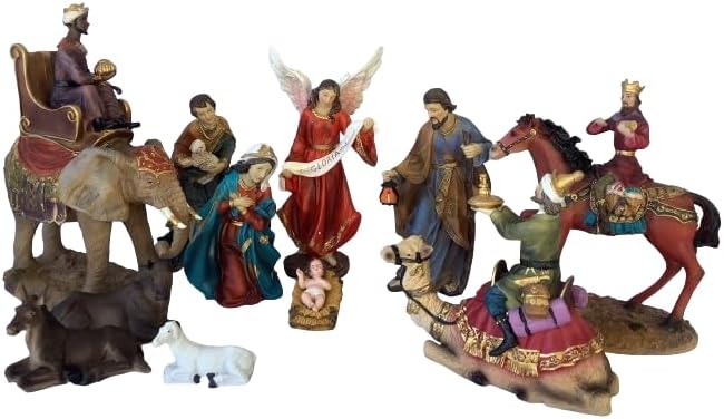 Cannan 12" Nacimiento Navideño Set De 11 Pcs Christmas Nativity Complete Scene Resin Religious Figure