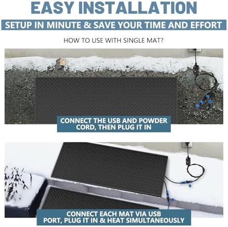 ABORON Snow Melting Mats Outdoor Anti-Slip Heated Ice Melting Mat for Steps Sidewalk Doorways Entryway, Fast Snow Removal and Safe Passage, 3-Pack (10x30in//25.4×76.2cm) - 4