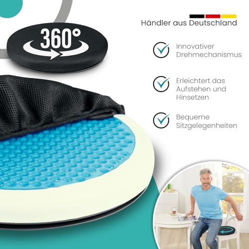 ELONEO Drehkissen mit Gel für Autositz, Drehsitz für Senioren, Einstiegshilfe/Ausstiegshilfe, rutschfest, Belastbar bis 150 Kg, Für Auto, Sofa, Sessel, Stuhl (Ø 40, 1 STK.)