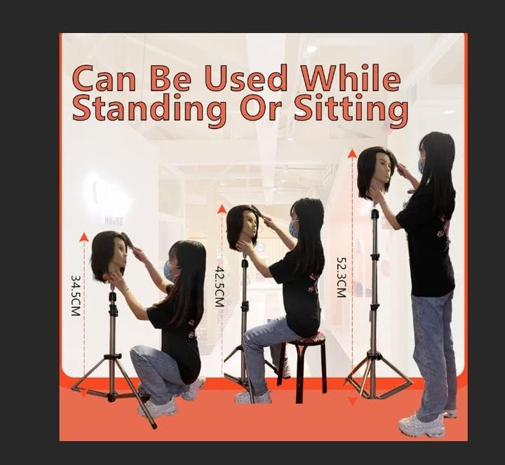 Miniatura 4 de Newshair Soporte de cabeza de maniquí ajustable de 68 pulgadas de aluminio de trípode plateado con bolsa de viaje para cosmetólogo, estilista,