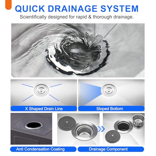 Image of 33 Inch Farmhouse Sink, 33x20 Stainless Steel Undermount Single Bowl Apron Front Handmade 16 Gauge 9 inch Deep Farm Kitchen Sink Workstation with Accessories