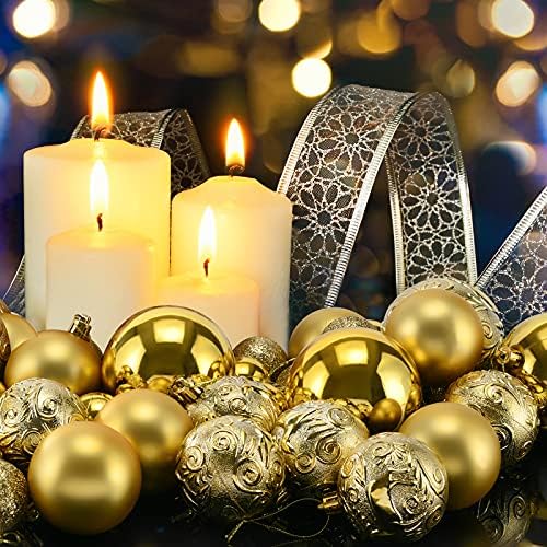 Founten 36Pcs Christmas Tree Baubles Gold Baubles Ornaments 4cm 6cm 8cm Christmas Baubles Assorted Pendant Shatterproof Baubles Set for Xmas Tree Festive Holiday Home Decor Party (Different size)