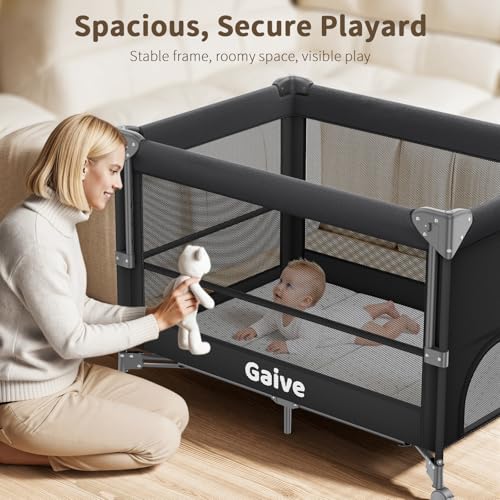 Image of 4 in 1 Baby Bassinet, One-Push Setup Pack and Play, Bedside Crib Sleeper with 3 Height Adjustable，Diaper Changer, Come with Comfy Mattress, Rotating Toy Bar, from Infants to Toddlers (Black)