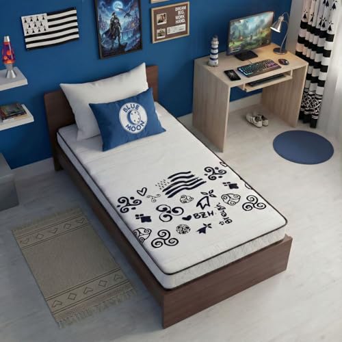 BLUE MOON Matelas Mousse Breizh 90x190. Mousse profilée 5 Zones de Confort. Épaisseur 15cm – Fabriqué en Belgique
