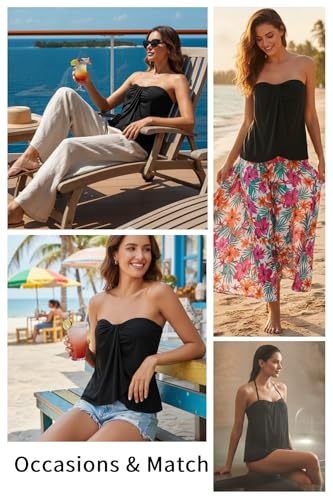 Image of Tempt Me Two Piece Tankini Bathing Suits for Women Halter Bandeau Swim Top with Bottom Flyaway Tummy Control Swimsuit