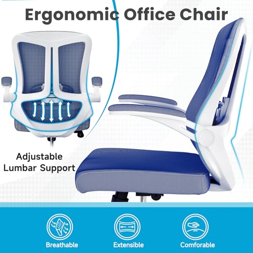 Image of Comfy Office Chair, Adjustable Lumbar Support Desk Chair, Blue