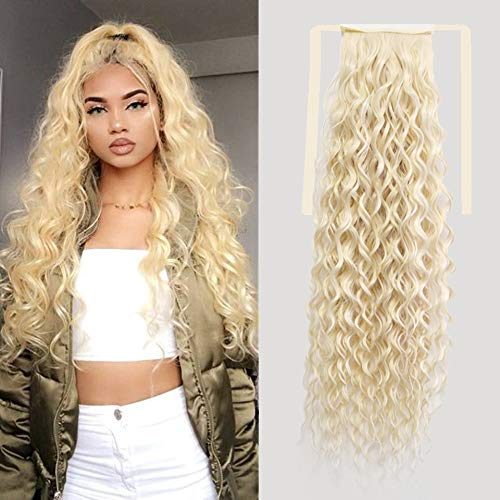 Sylhair Blonde Ponytail Hair Extension 30 inch Tie Up Water Wave Hair Ponytail Hair Piece Synthetic Clip in Ponytail for Woman ( #613 Blonde, Weight:150g)