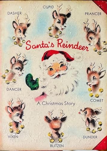 Vintage Christmas Reindeer Decor Plaque Shelf Sitter Kitsch Santa and Reindeer 1950s Cute Christmas Plaque Santa Sign Christmas Decorations Home Coffee Wall Decor 6x8 Inch, Signage