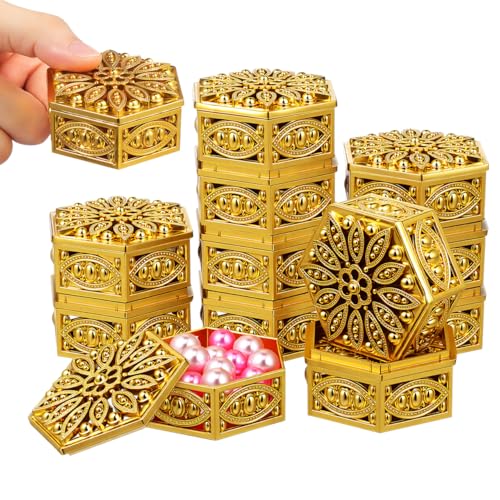 Boîtes à bonbons ULDIGI en plastique doré et argenté pour dragées de mariage et fête | Lot de 12