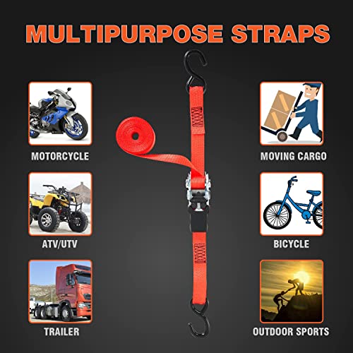 Jack Boss Ratchet Tie Down Straps Set 4 Pack,1" X 15' Ratchet Straps With 4X Soft Loops,Cargo & Motorcycle Tie Downs For Moving Securing Pickup Trucks,1500 Lbs Break Strength - 500 Lbs Load … #TOP5