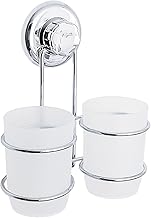 Tatkraft Odr, Porte-Brosses à Dents Mural avec 2 Gobelets, Support Gobelets à Ventouse pour Salle de Bain Cuisine, Installation Facile sans Percer, Inoxydable, Idéal: Dentifrices, Rasoirs