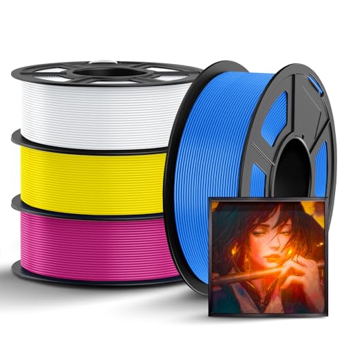 Image of TECBEARS CMYK Lithophane PLA Filament 4KG, PLA 3D Printer Filament Bundle, PLA Filament 1.75mm Bundle, 1KG Spool 4 Packs, Total 4 Colors, White+Magenta+Yellow+Cyan