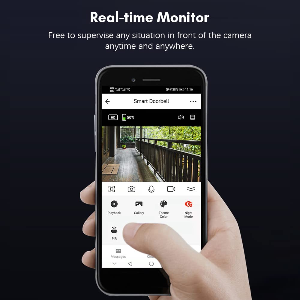 Dzwonek do drzwi wideo WiFi, bezprzewodowa kamera 1080P HD, 2-kierunkowy system audio, wykrywanie ruchu, noktowizor na podczerwień, monitor w czasie rzeczywistym, wodoodporna osłona, obsługa aplikacji