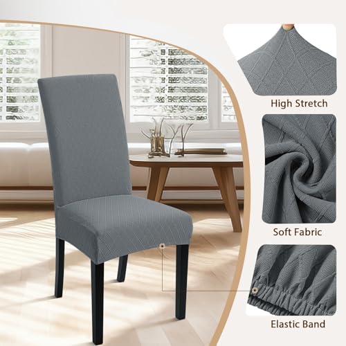 Image of SearchI Dining Room Chair Covers Set of 2, Stretch Jacquard Parsons Chair Slipcovers Removable Washable Kitchen Chair Protector Cover for Dining Room, Hotel, Ceremony (Gray Rhombus)
