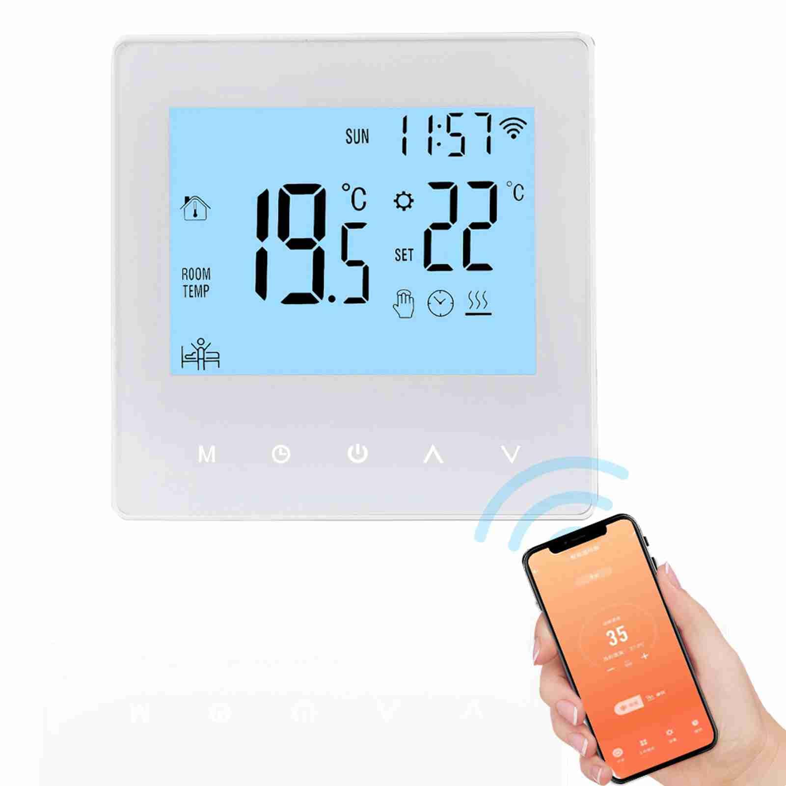 Smart Thermostat, Smart Tuya WiFi Thermostat LCD Display Fußbodenheizung Temperaturregler Wandthermostat für die Warmwasserbereitung (W-2)